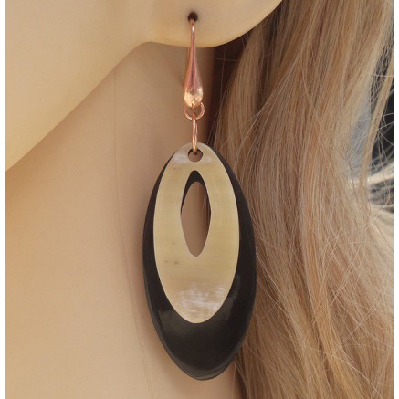 Rosé gilt earrings with oval buffalo horn