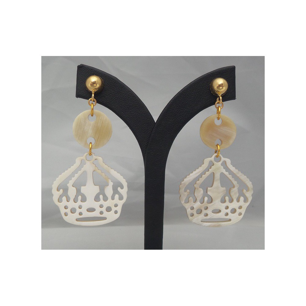 Gilded earrings with crowns of buffalo horn