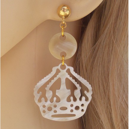 Gilded earrings with crowns of buffalo horn