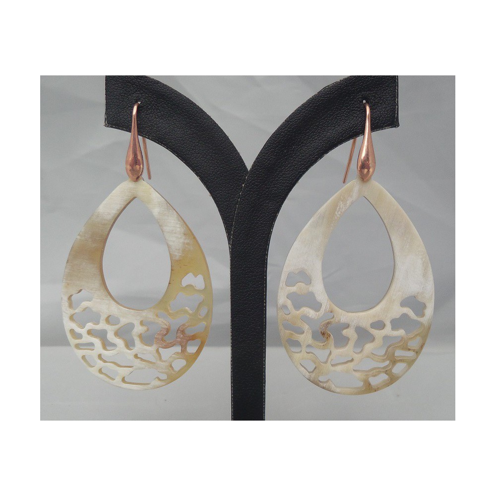 Rosé gilt earrings open drop of buffalo horn