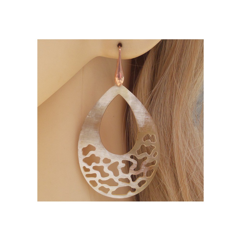 Rosé gilt earrings open drop of buffalo horn