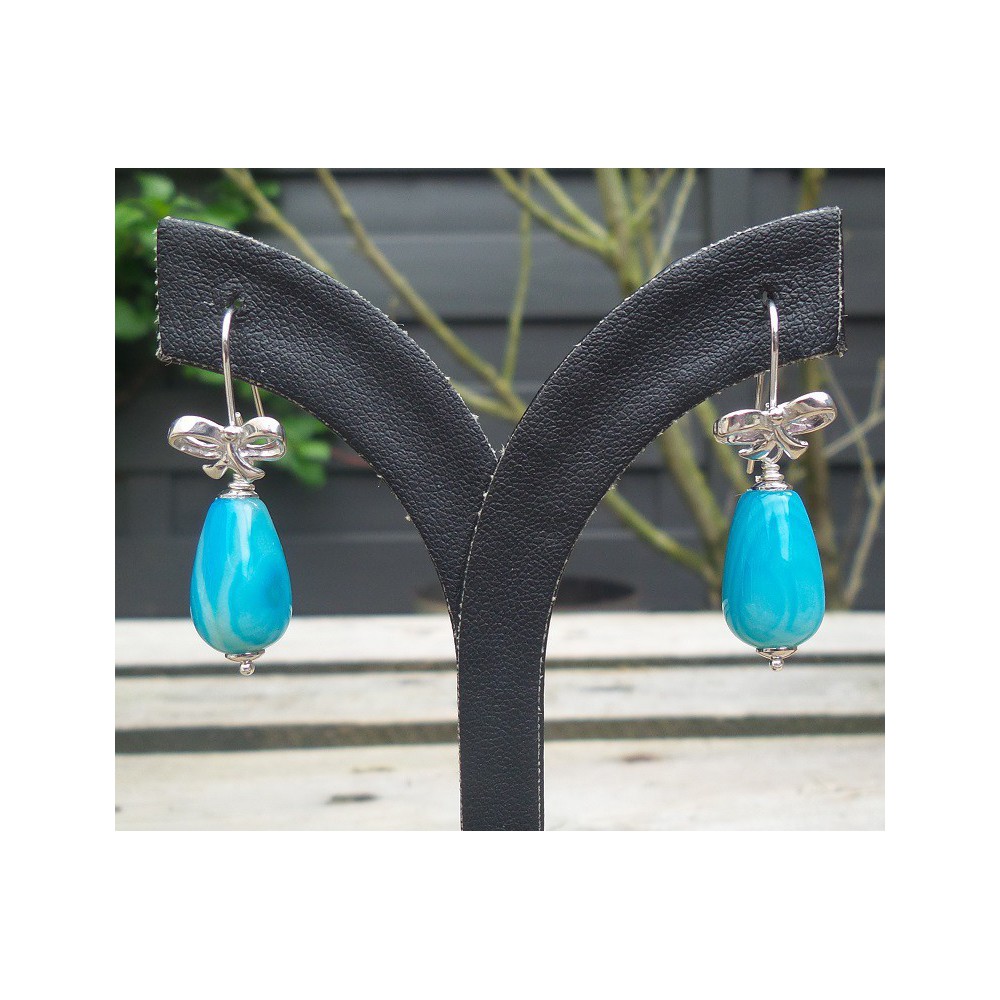 Silver earrings with blue agate briolet