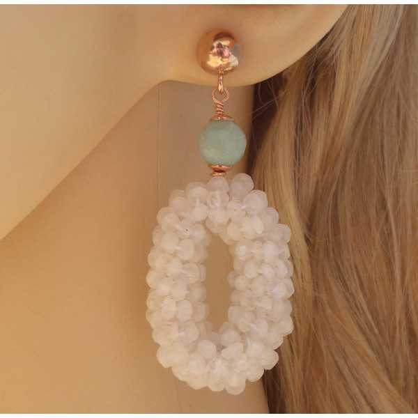 Rosé plated earrings with oval of Moonstone and Amazonite 