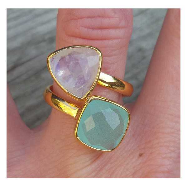 Gold-plated ring set with Moonstone and Chalcedony 