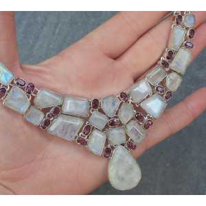 Silber Halskette und Ohrstecker mit Mondsteine und Amethisten 