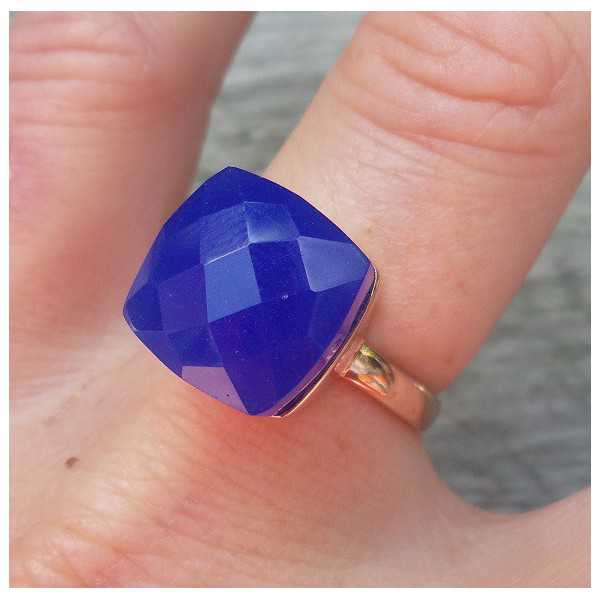 Rosé gold-plated ring set with blue Chalcedony