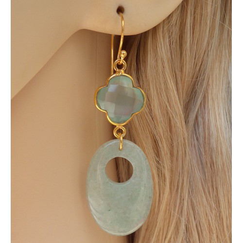 Gilded earrings with oval aventurine and green chalcedone