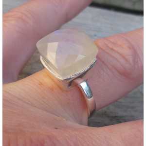 Silber ring set mit quadratischen Facetten-Regenbogen-Mondstein 