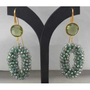 Gold plated earrings pendant crystal and green Amethyst