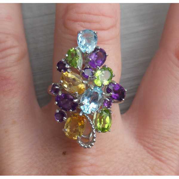 Silver ring with Topaz, Amethyst, Peridot and Citrine 18 mm
