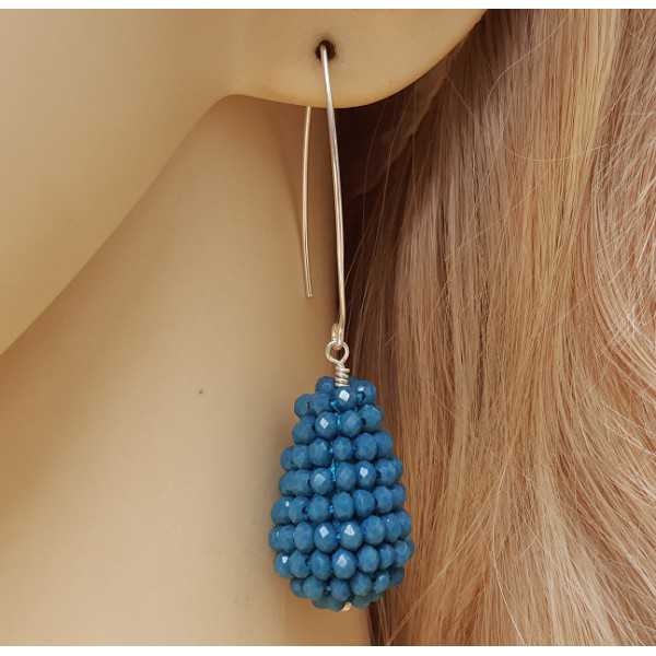 Silver earrings with drop jeans blue crystals