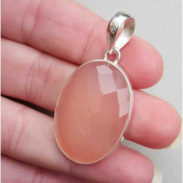 Silber Anhänger-set mit oval facet cut rosa Chalcedon