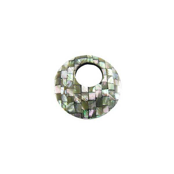 Pendant set round pendant of mosaic mother-of-Pearl grey 