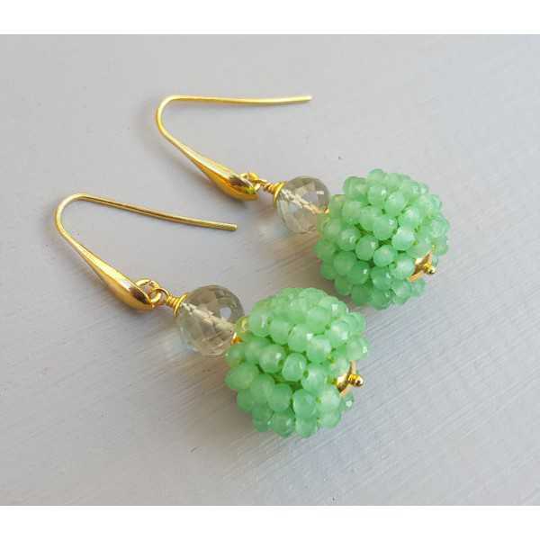 Gold plated earrings green Amethyst and sphere of green crystal
