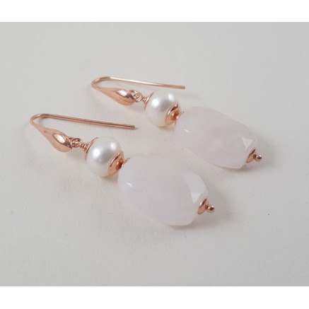 Rosé gilt earrings with rose quartz and pearl