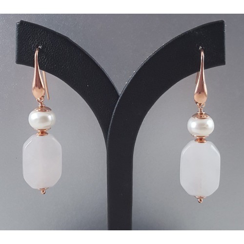 Rosé gilt earrings with rose quartz and pearl