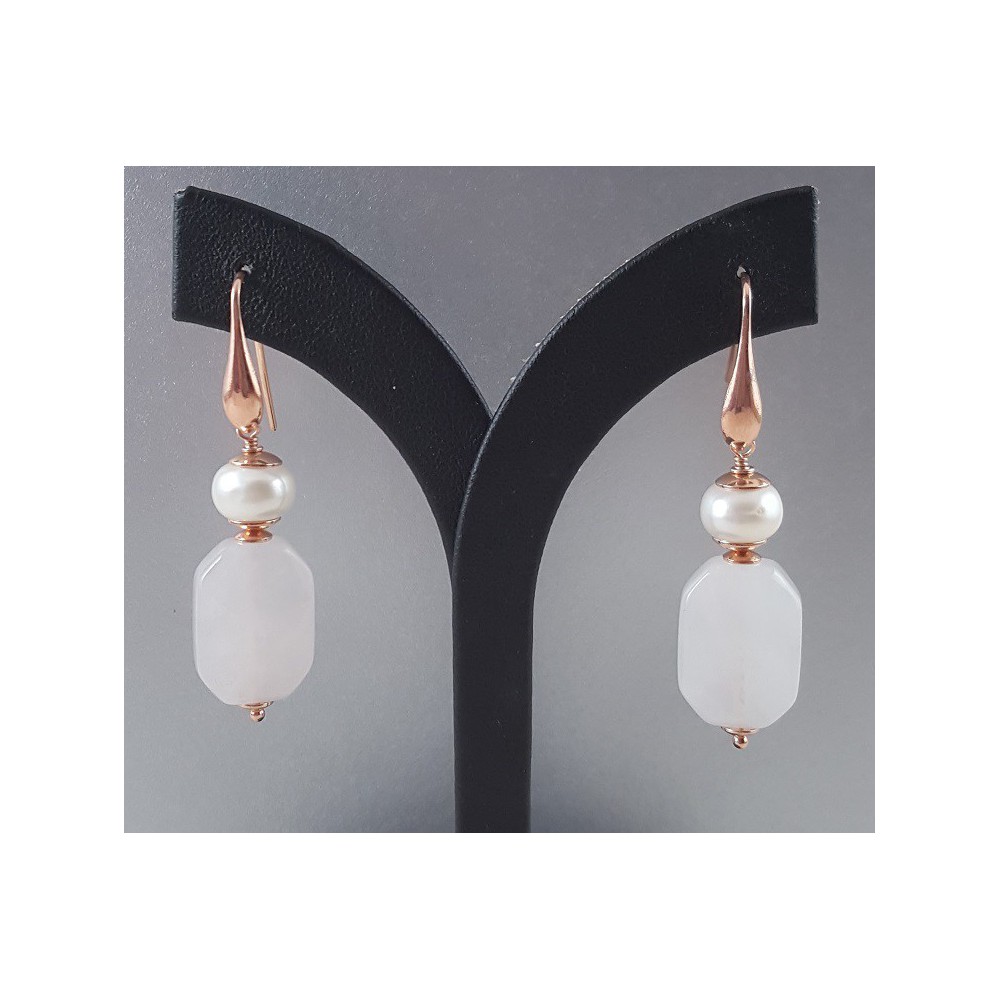 Rosé gilt earrings with rose quartz and pearl