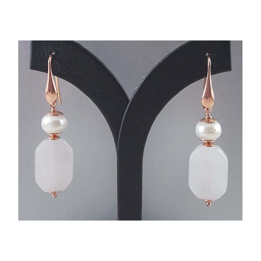 Rosé gilt earrings with rose quartz and pearl