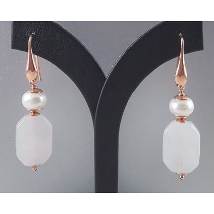 Rosé gilt earrings with rose quartz and pearl