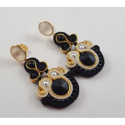 Gold gilded earrings with white chalcedone and handmade pendant