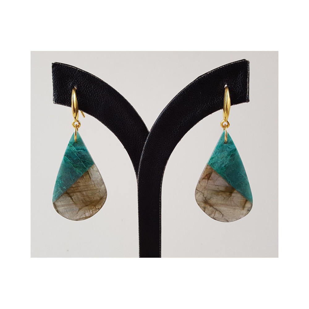 Gold Gilded earrings with Chrysocolla and Labradorite pendant