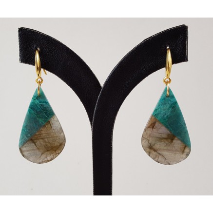 Gold vergoldete Ohrringe mit Chrysocolla und Labradoritenanhänger