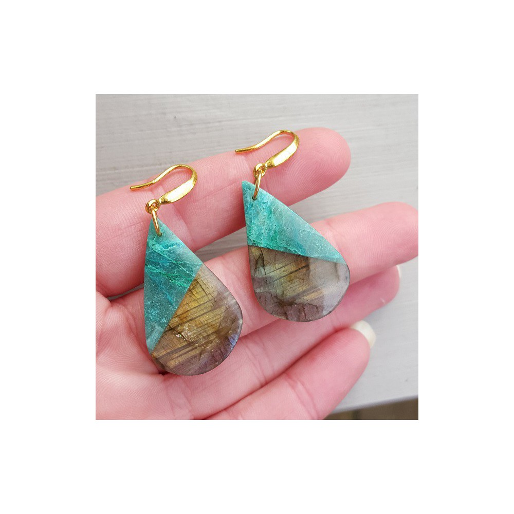 Gold Gilded earrings with Chrysocolla and Labradorite pendant