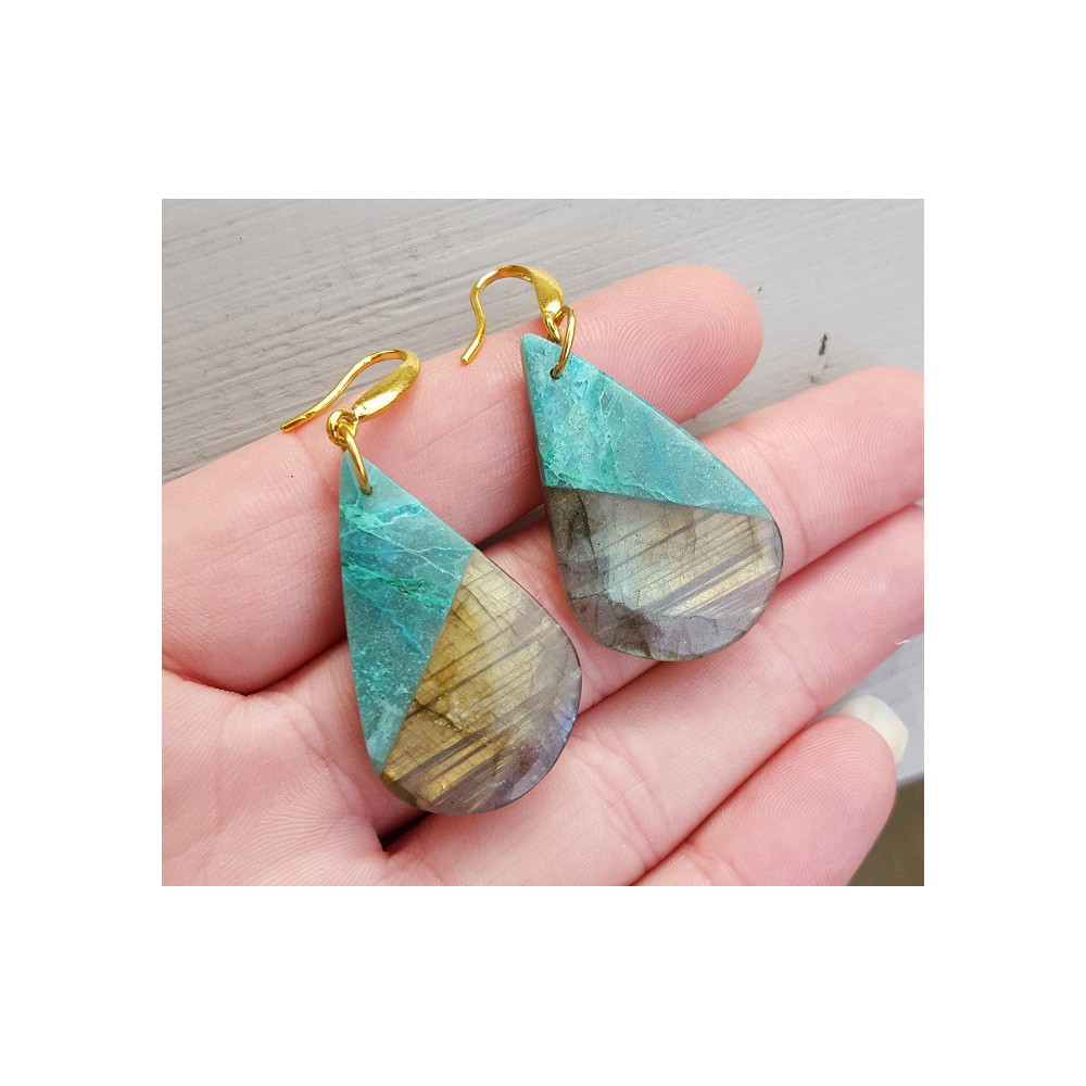 Gold Gilded earrings with Chrysocolla and Labradorite pendant