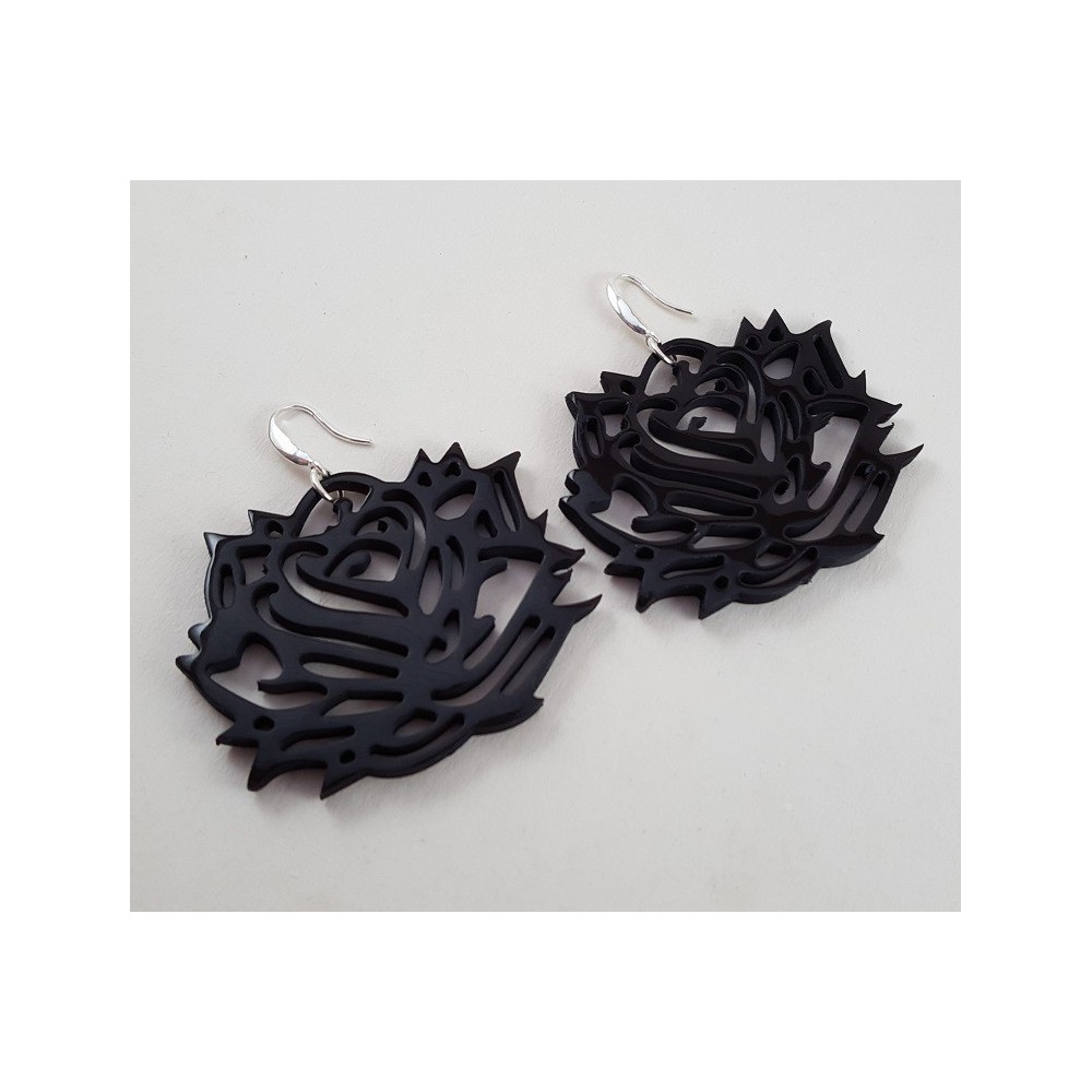 Earrings with cut black buffalo horn 06