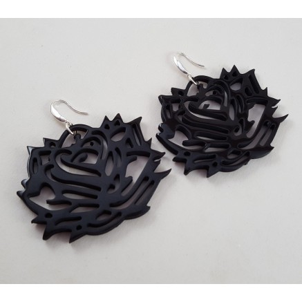 Earrings with cut black buffalo horn 06