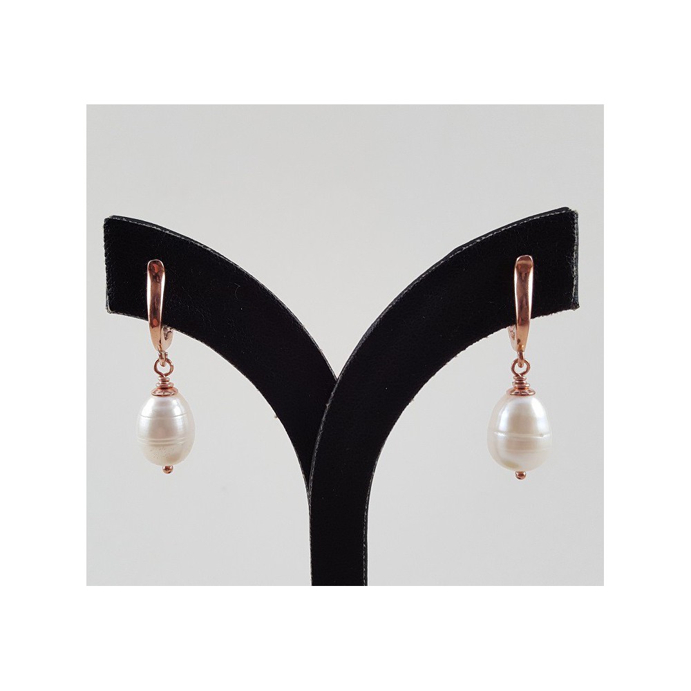 Rosé gilt earrings with freshwater pearl