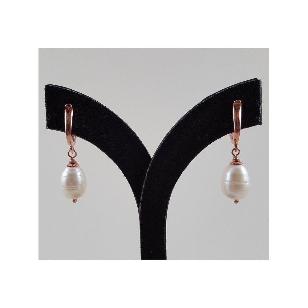 Rosé gilt earrings with freshwater pearl