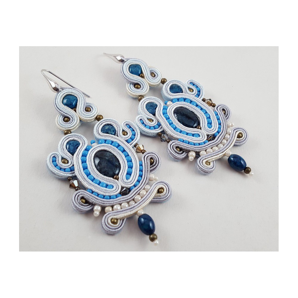 Silver earrings with white with blue handmade pendant