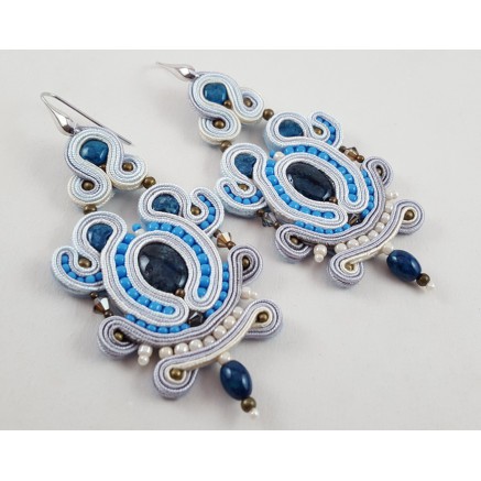 Silver earrings with white with blue handmade pendant