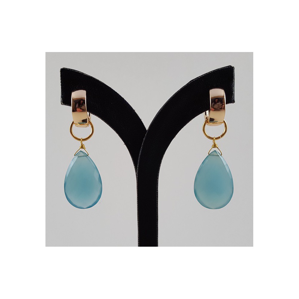 Gold Gilded Creoles With Blue Chalcedone Briolet