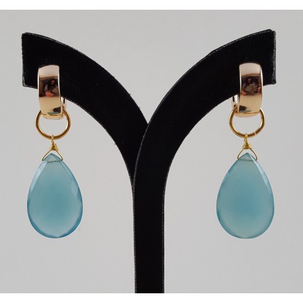 Gold Gilded Creoles With Blue Chalcedone Briolet