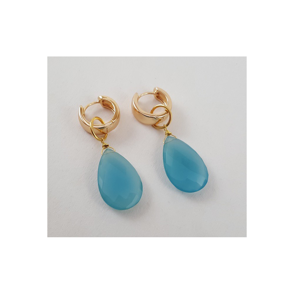 Gold Gilded Creoles With Blue Chalcedone Briolet