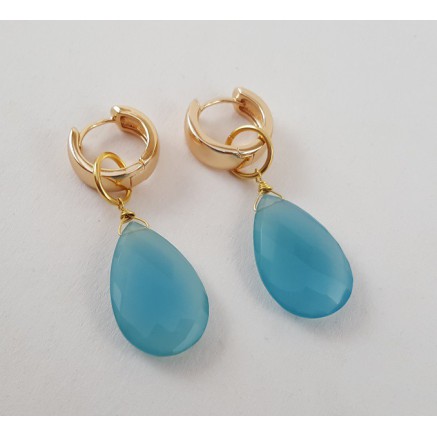 Gold Gilded Creoles With Blue Chalcedone Briolet