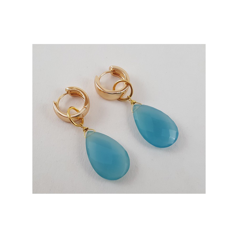 Gold Gilded Creoles With Blue Chalcedone Briolet