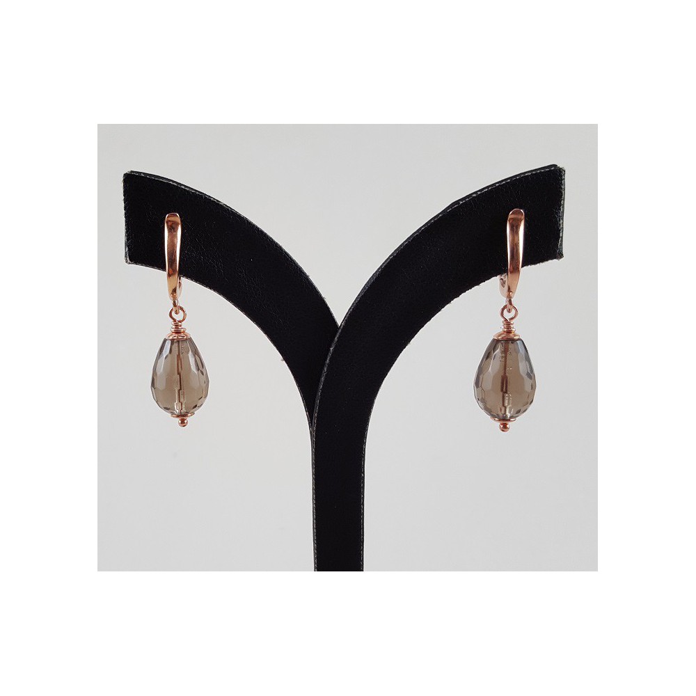 Rosé gilt earrings with smokey topaz briolet