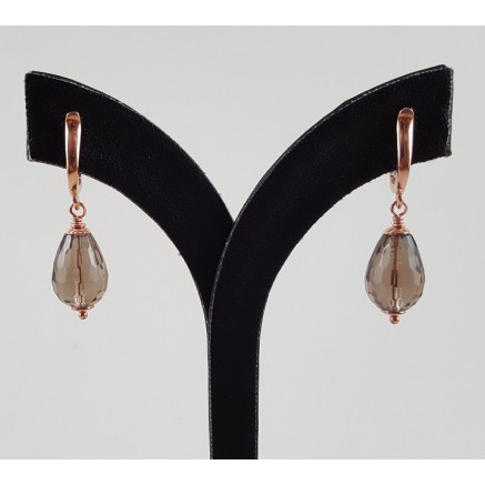 Rosé gilt earrings with smokey topaz briolet