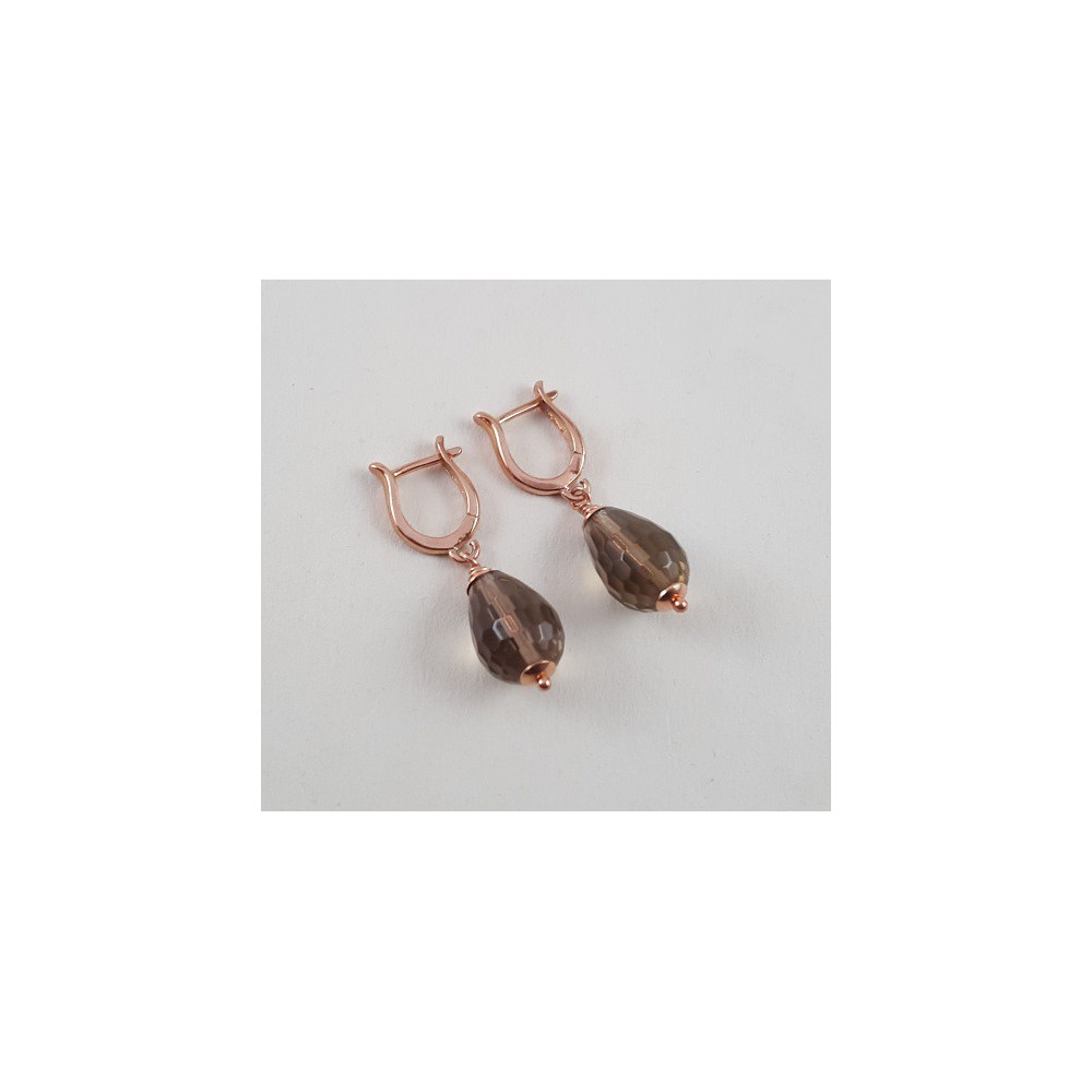 Rosé gilt earrings with smokey topaz briolet