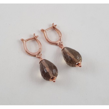 Rosé gilt earrings with smokey topaz briolet