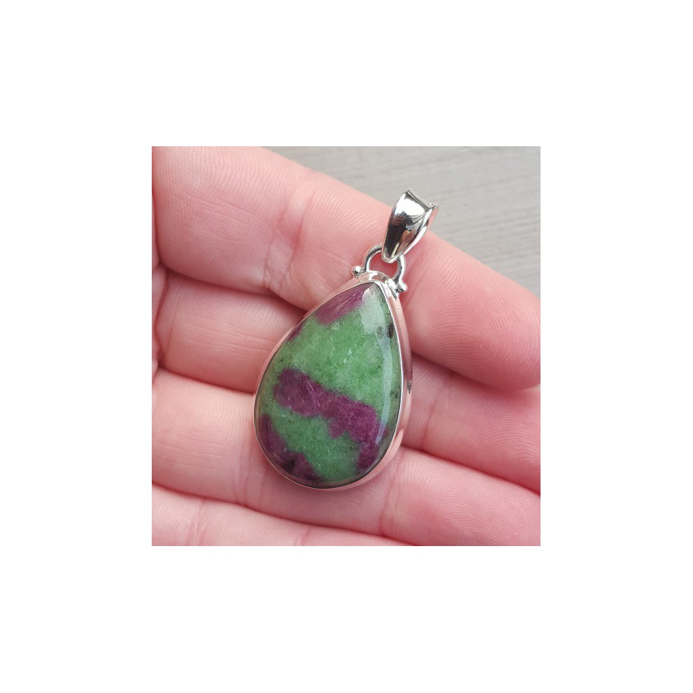 Silver gemstone pendant with drop -shaped ruby ​​in Zoisiet