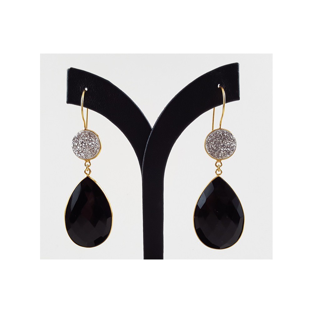 Gold vergoldete Ohrringe mit schwarzen Onyx und druzy Titanuim