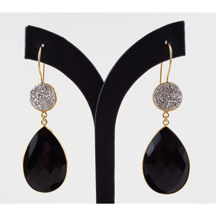 Gold vergoldete Ohrringe mit schwarzen Onyx und druzy Titanuim