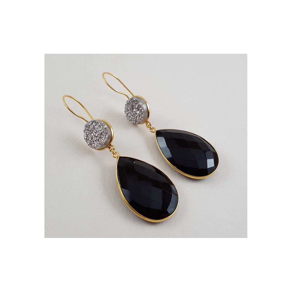 Gold vergoldete Ohrringe mit schwarzen Onyx und druzy Titanuim