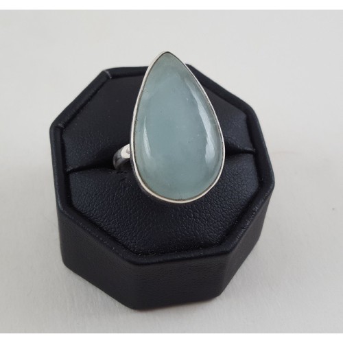 Silver ring set with drop -shaped Cabochon Aquamarine 18 mm