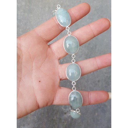 Silver bracelet set with Cabochon cut aquamarine