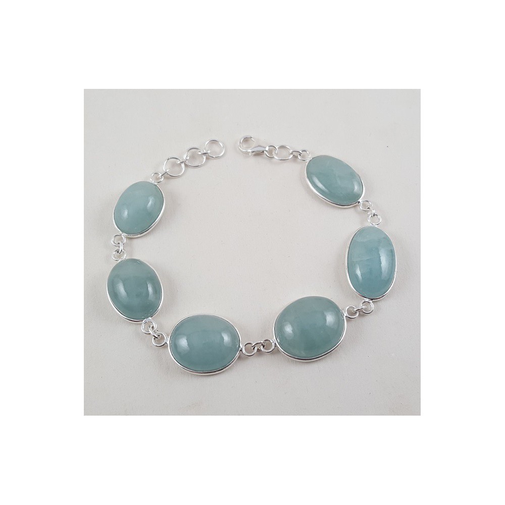 Silver bracelet set with Cabochon cut aquamarine